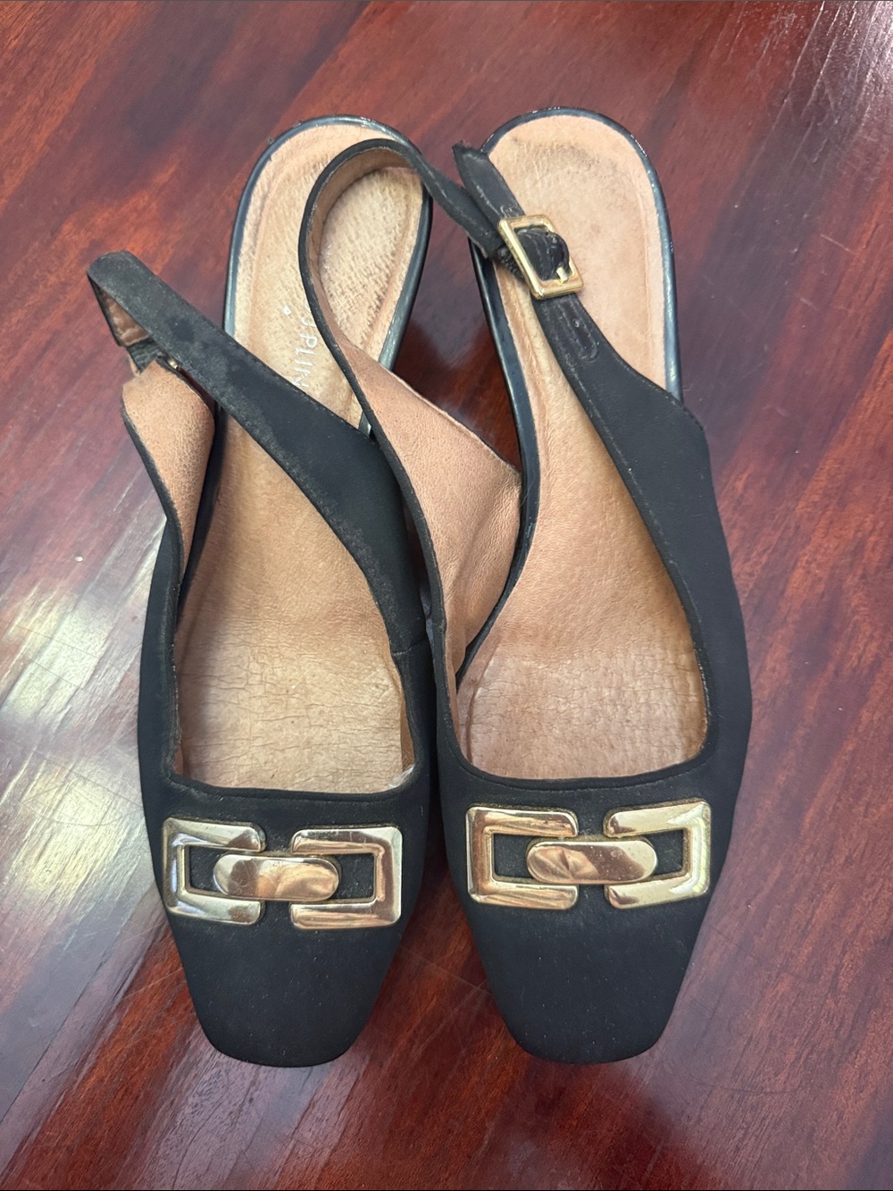 Donald J. Pliner Black Slingback Flats with Gold Hardware